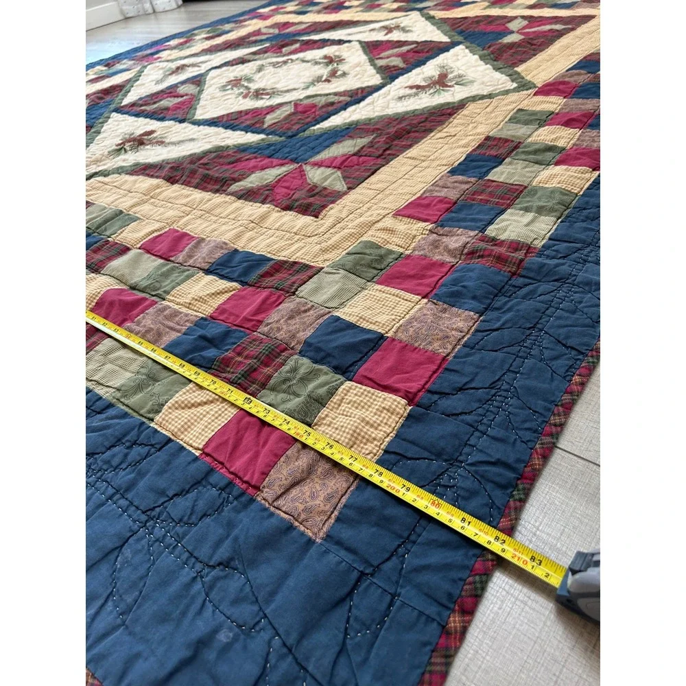 Vintage Handmade Rustic Pinecone Patchwork Quilt |‎ Queen Size